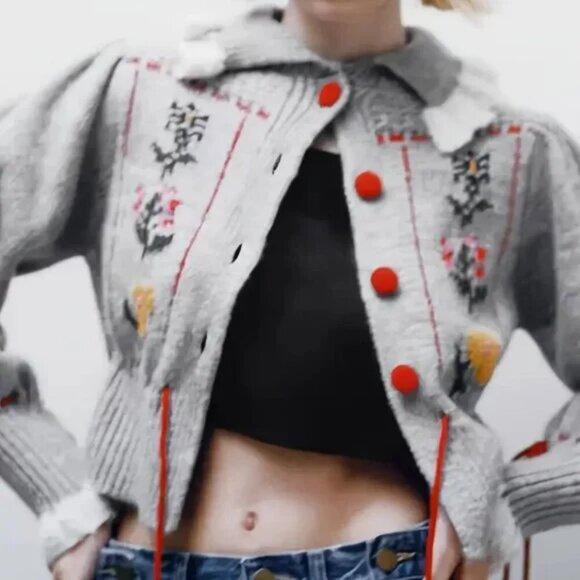 ♥️ Red Button Pull Tie String Collared Cardigan - Picture 3 of 3